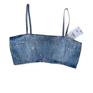 Zara Rhinestone Denim Crop Top